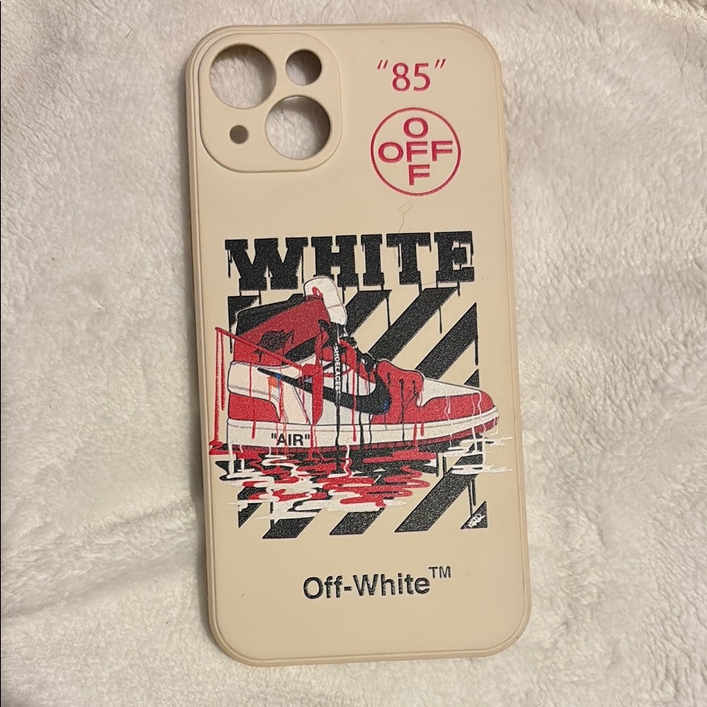 Off-White Cream and Red Graphic iPhone 13 Case